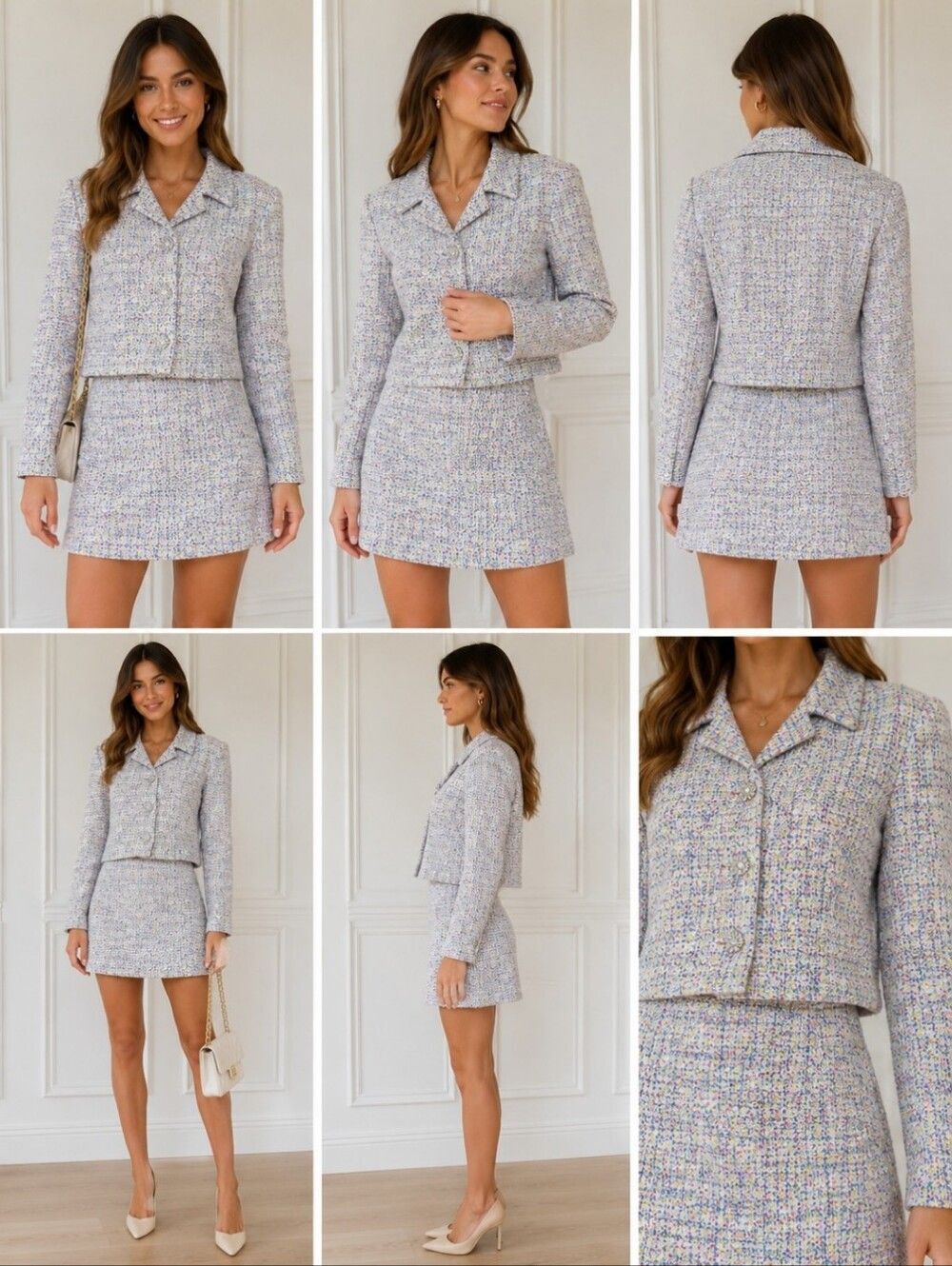 NWT Hill House Rainbow Tweed Jacket & Skirt Set S Colorful Bouclé Rhinestone Lux